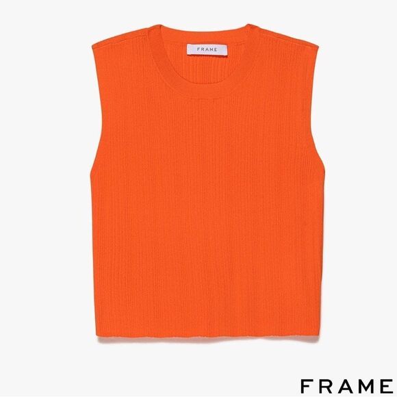 FRAME **NWT** Mixed Rib Cutout Tank in Bright Tangerine - Picture 12 of 15